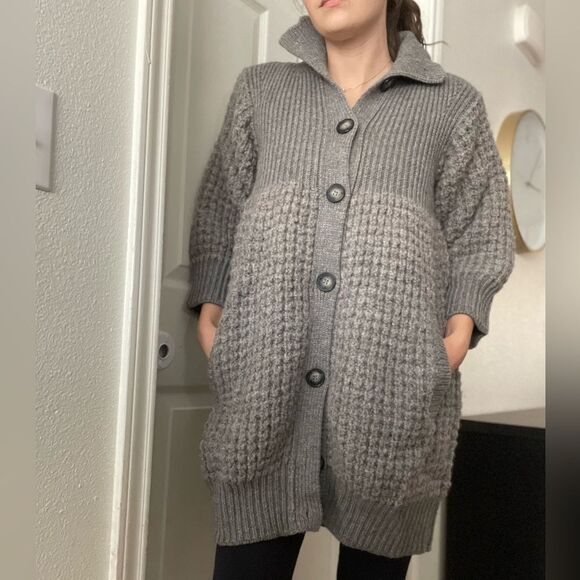 Stella Mccartney Chunky Alpaca Wool Cardigan Sweater Dress Buttoned‎ Sz 44 Grey - Picture 1 of 6